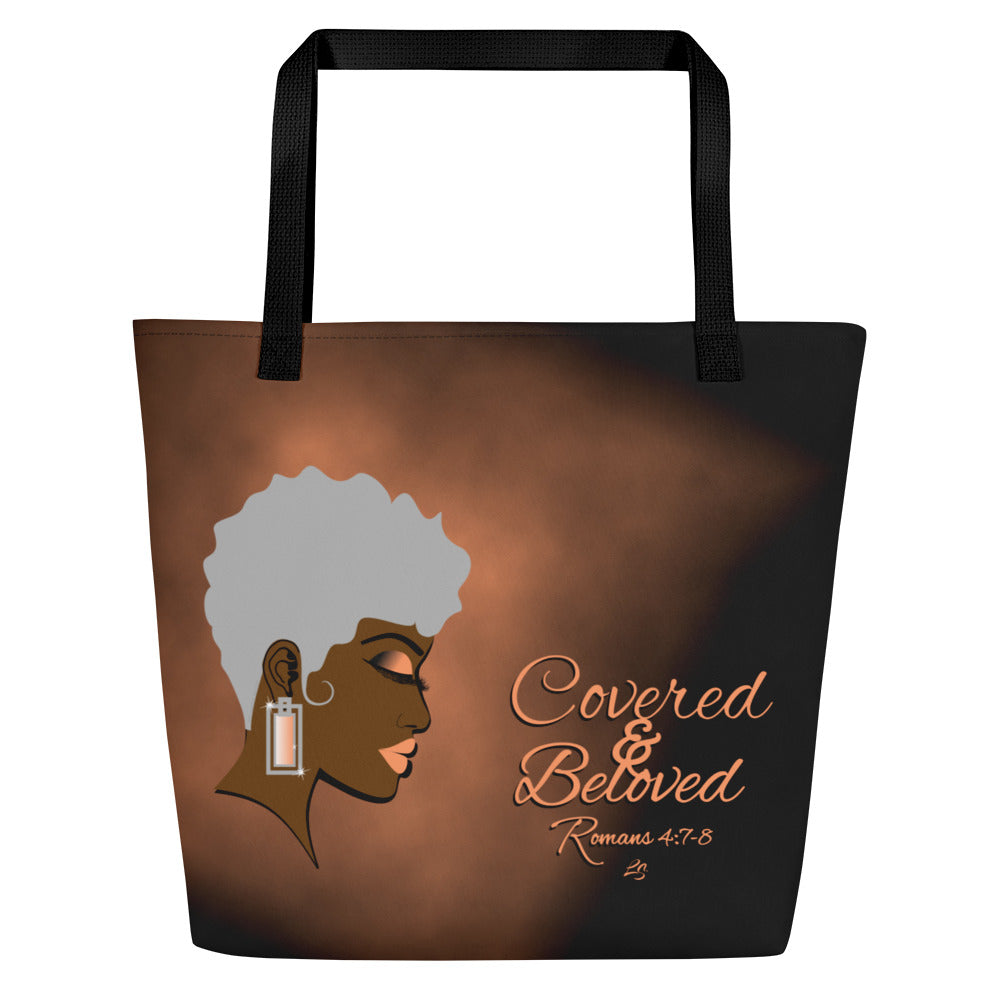 Cov n Beloved Lady PURPLE Background 2024 Black and PEACH tote mock up