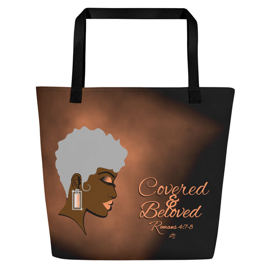 Cov n Beloved Lady PURPLE Background 2024 Black and PEACH tote mock up