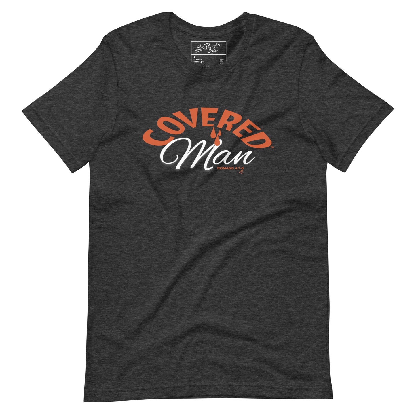 Covered Man heather gray tee Romans 4:7-8