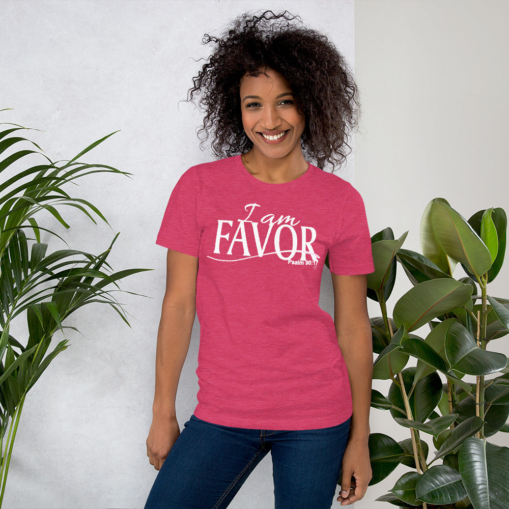 I am FAVOR heather raspberry women's tee