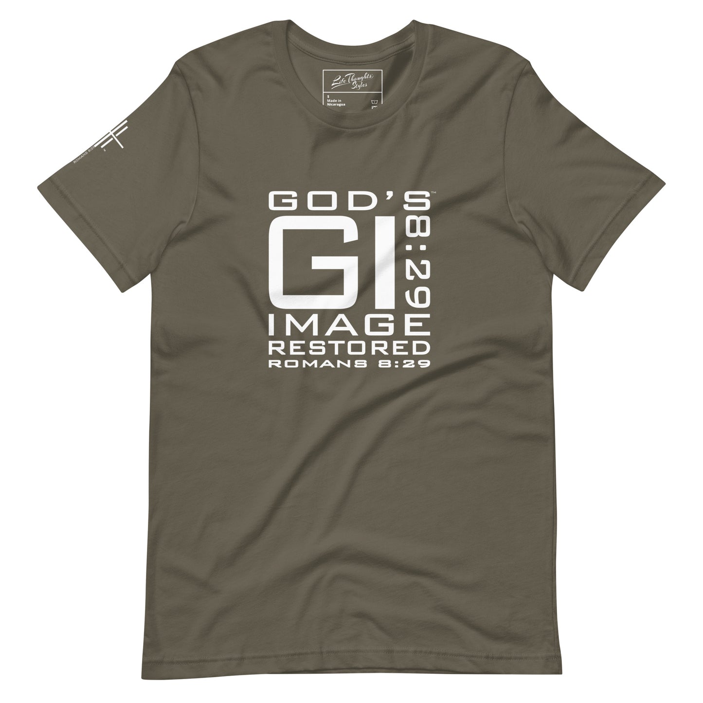 GI 8 29 God's Image Restored square tee army green front