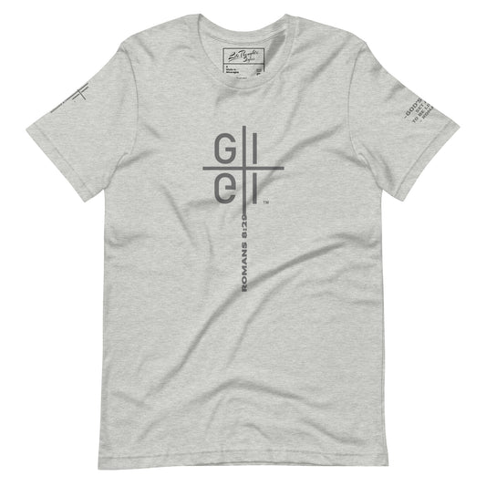 God's Image gray tee with Romans 8:29 verse on left sleeve