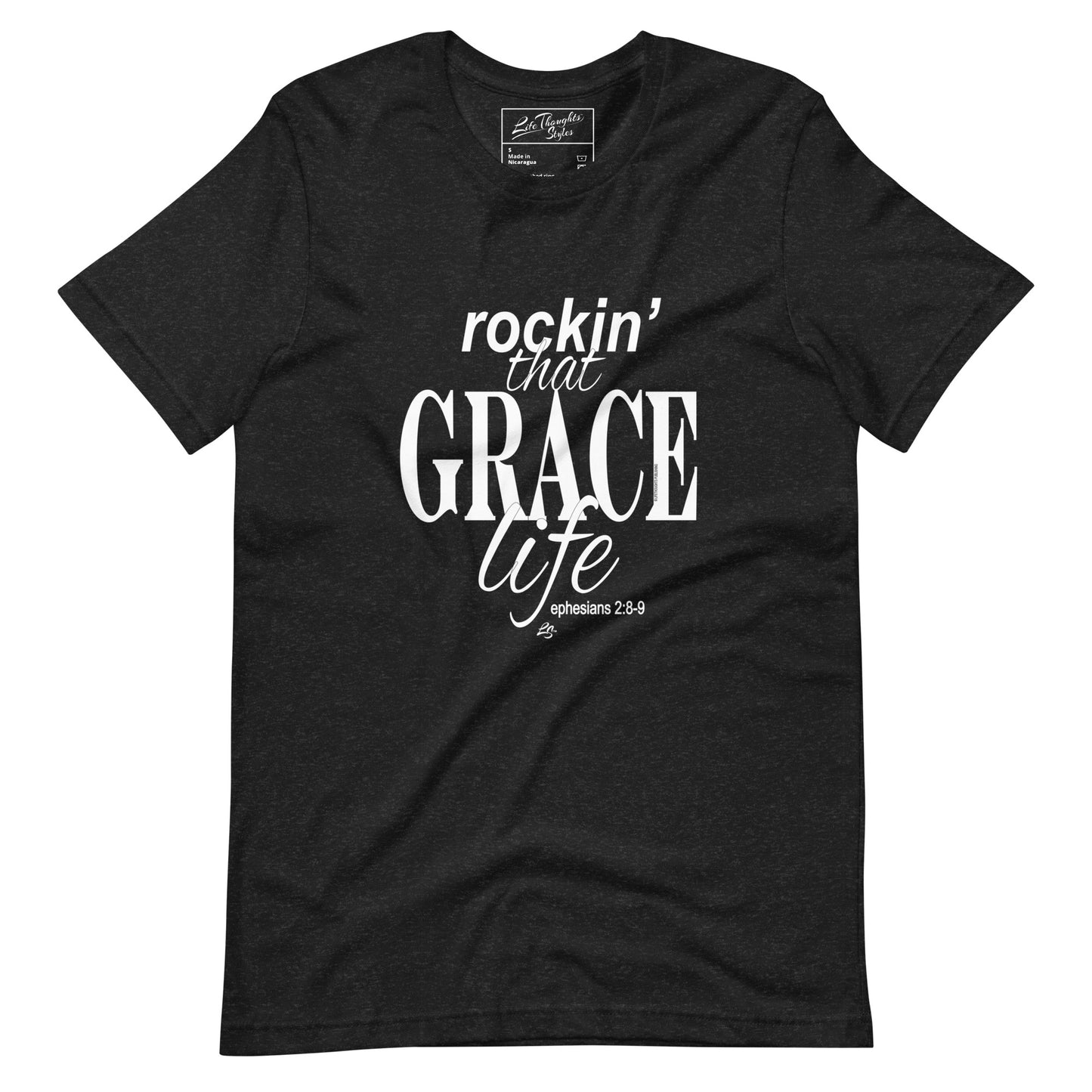 Rockin' that GRACE life ephesians 2:8-9 black heather tee