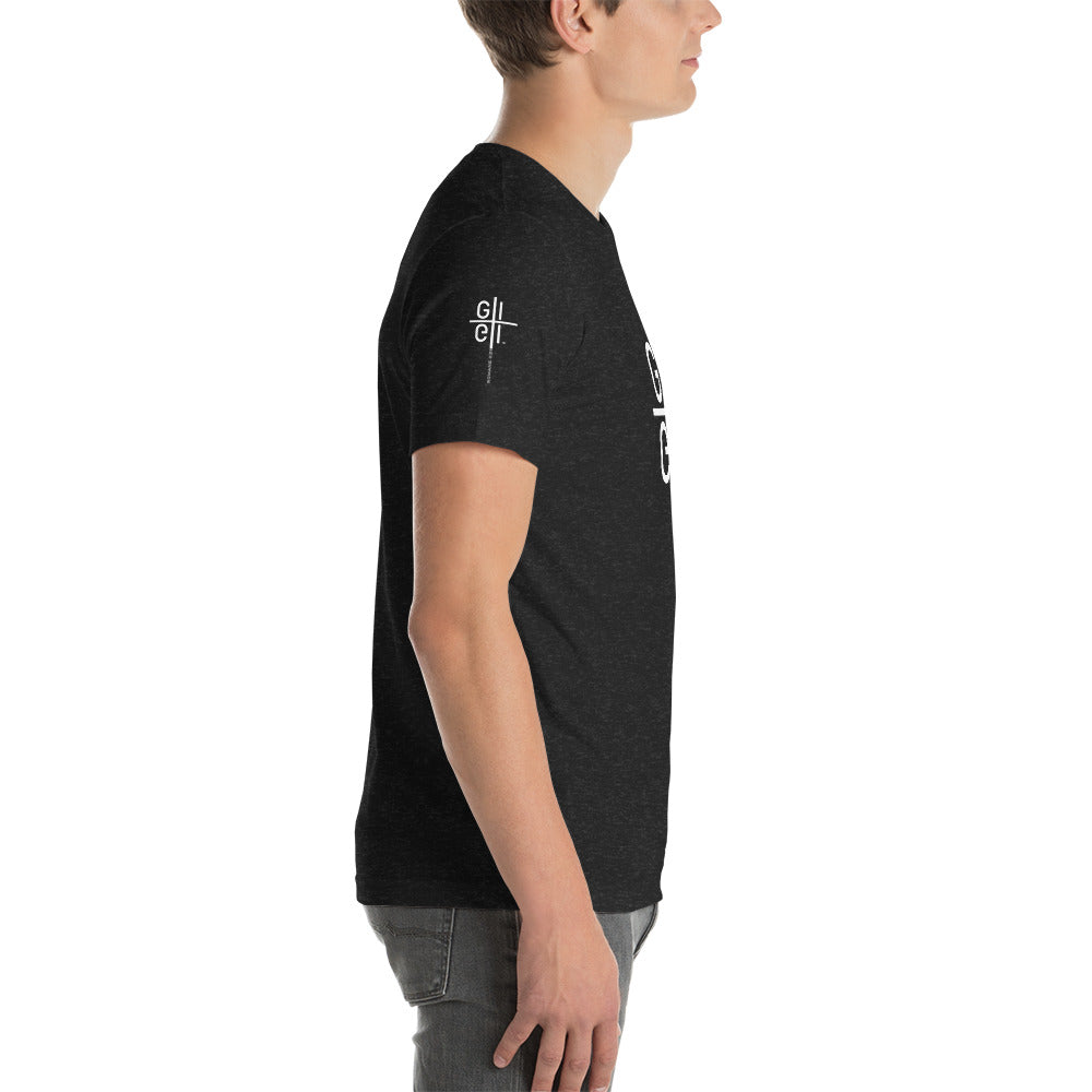 God's Image berry Tee right sleeve with cross logo Romans 8:29