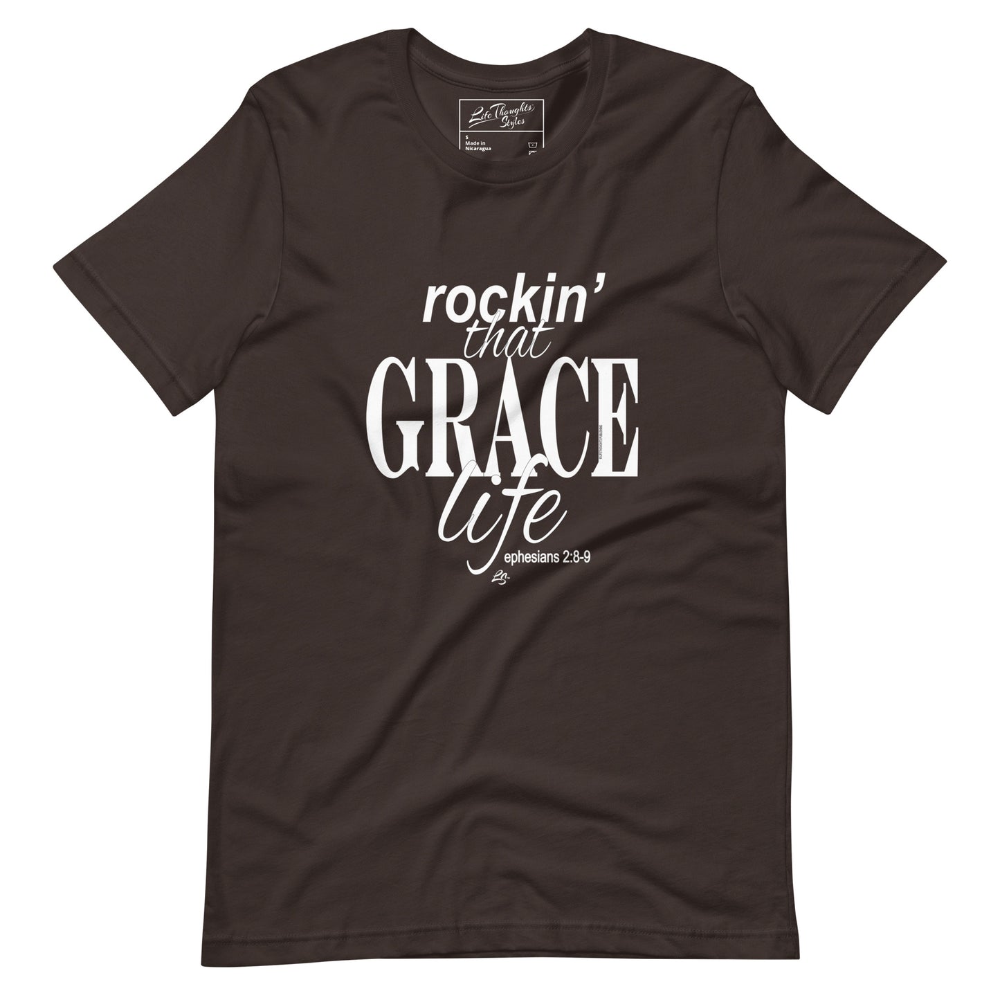 Rockin' that GRACE life ephesians 2:8-9 brown tee